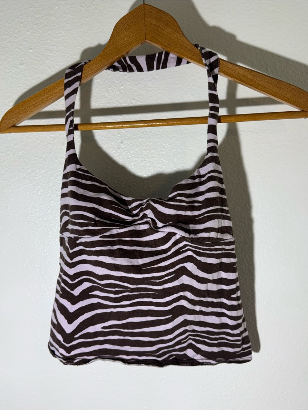 Urban Outfitters Women’s Halter Tank Top in Brown and Light Pink Zebra Print